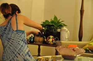 Deb (Production Designer) dressing the lounge room
